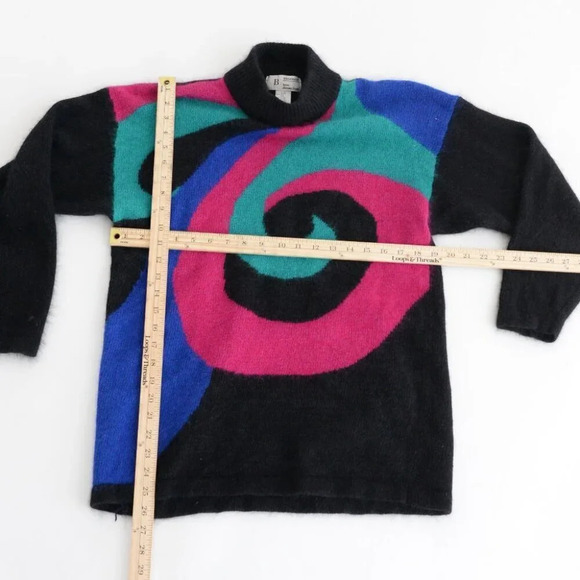 Vintage Braemar by Jeremy Scott Black &  Neon 58% Silk 10% Angora Sweater L - Picture 4 of 12